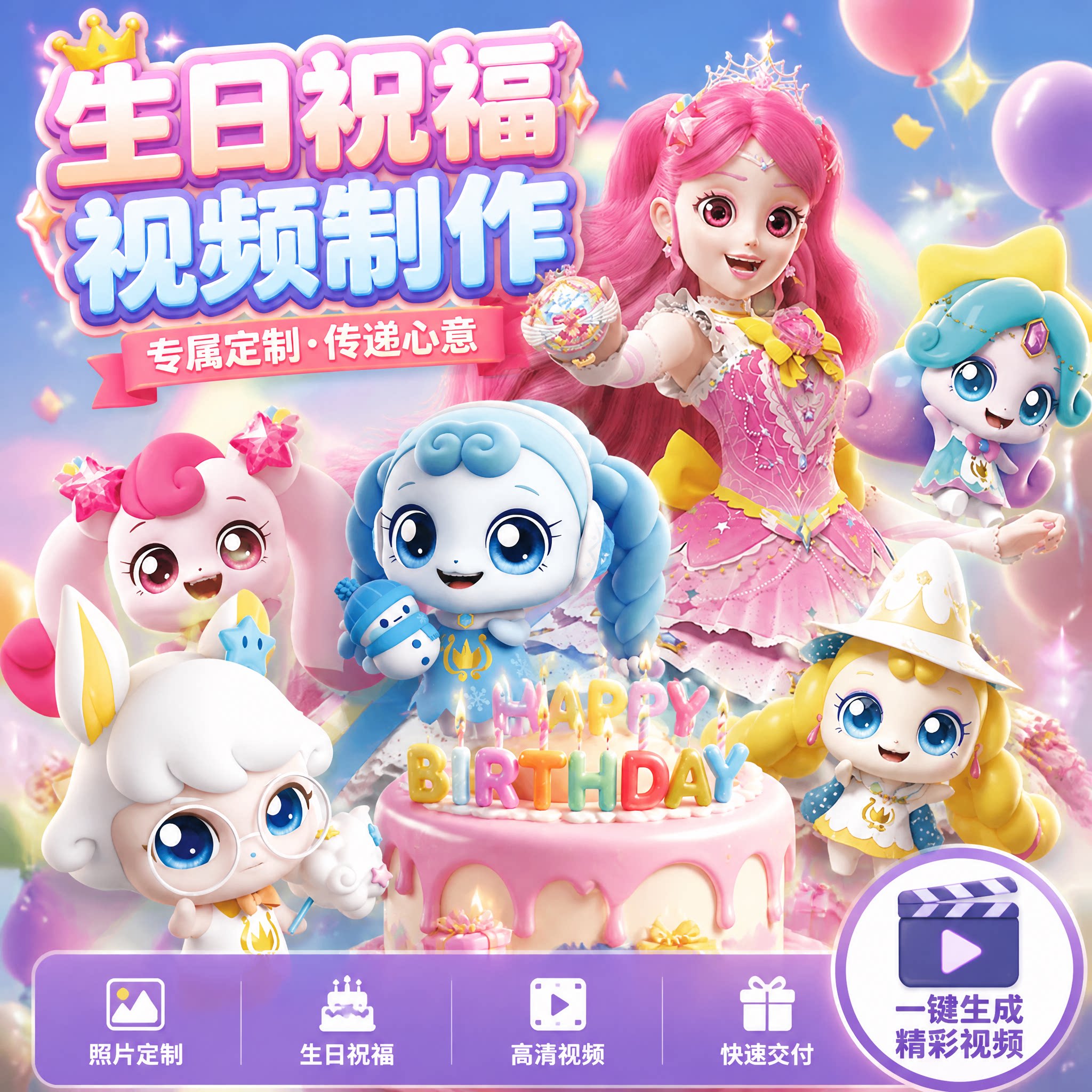 奇妙萌可生日祝福视频视频制作剪辑快速交付创意专属定制儿童礼物图片