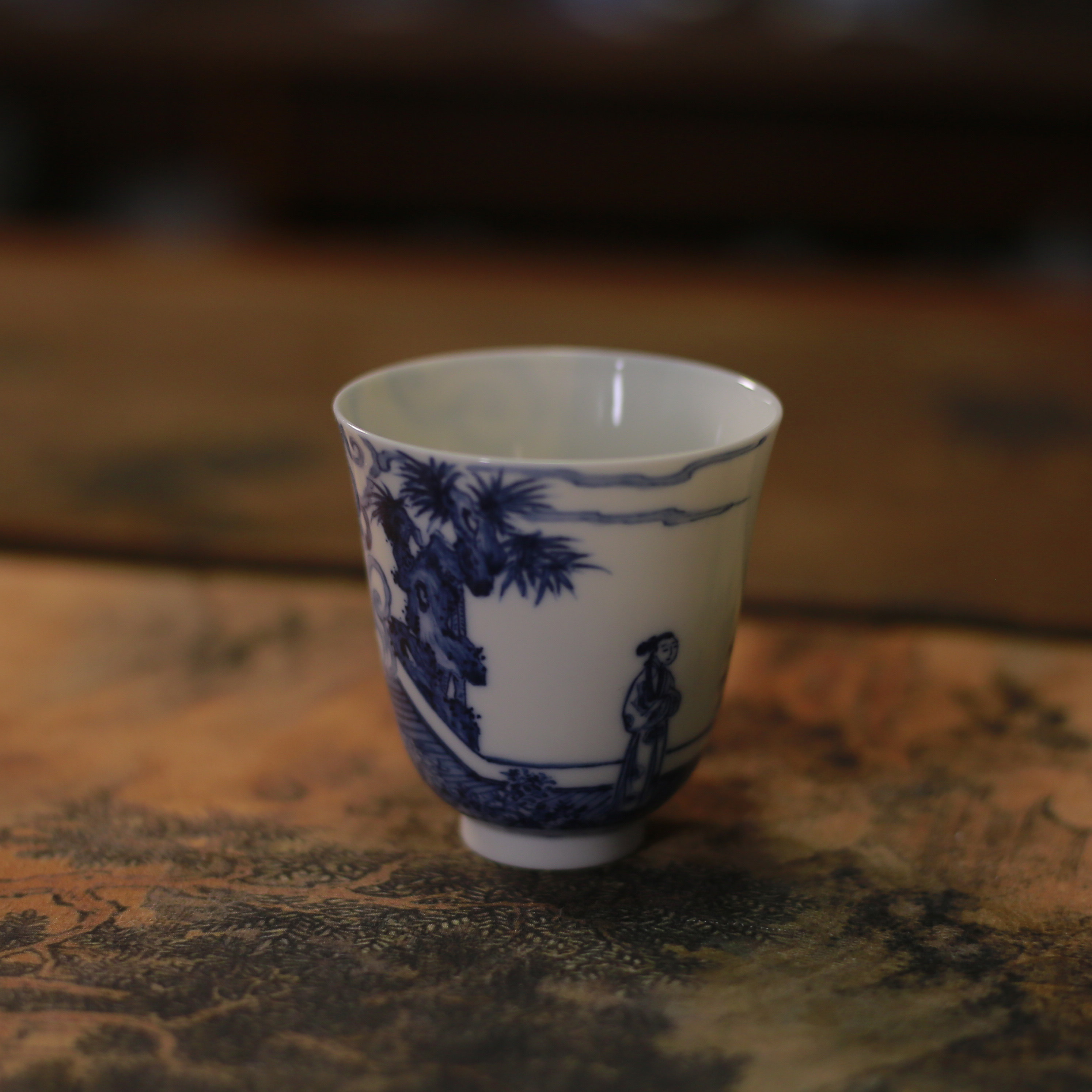 又瓷景德镇手工手绘茶具茶杯手绘人物薄胎青花人物