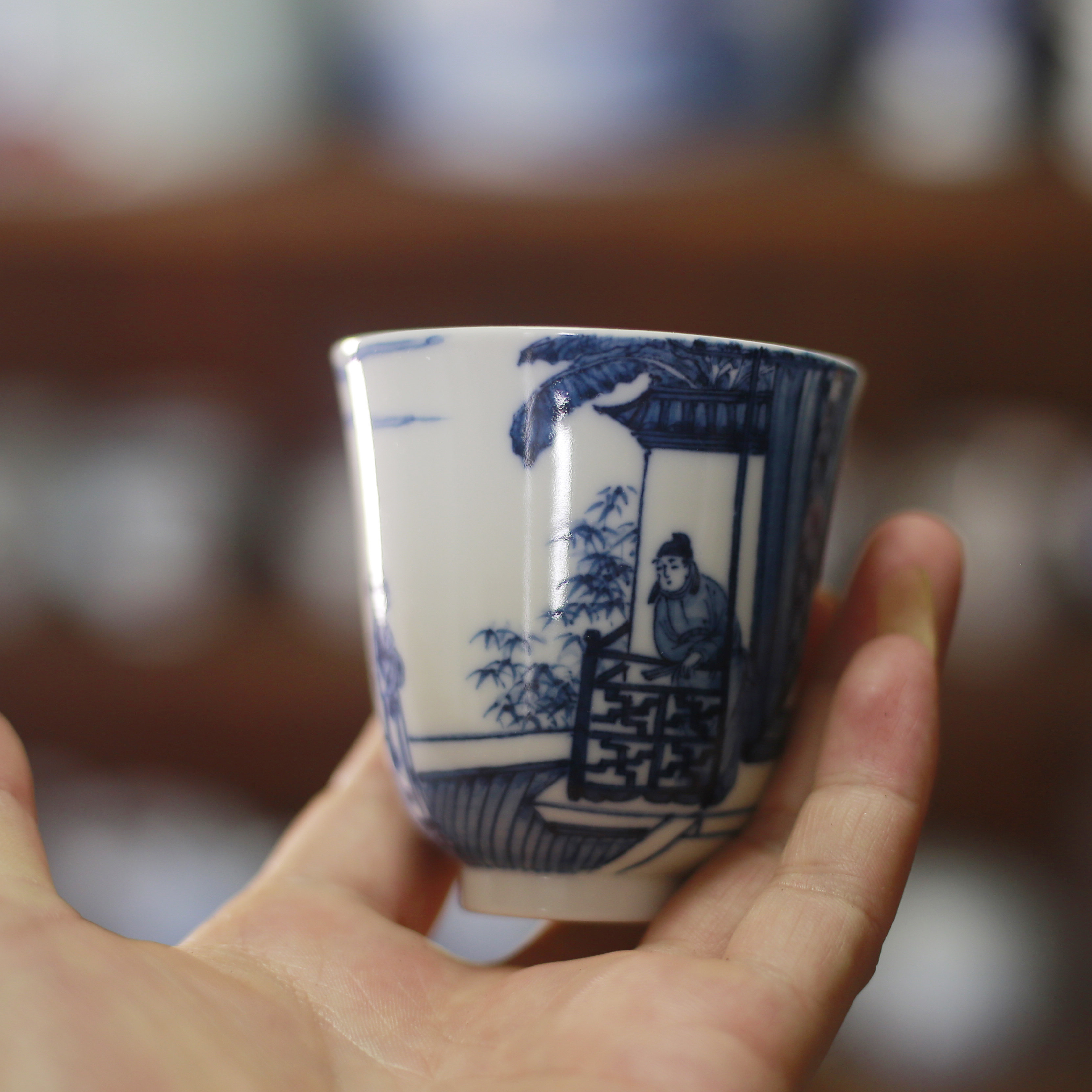 又瓷景德镇手工手绘茶具茶杯手绘人物薄胎青花人物
