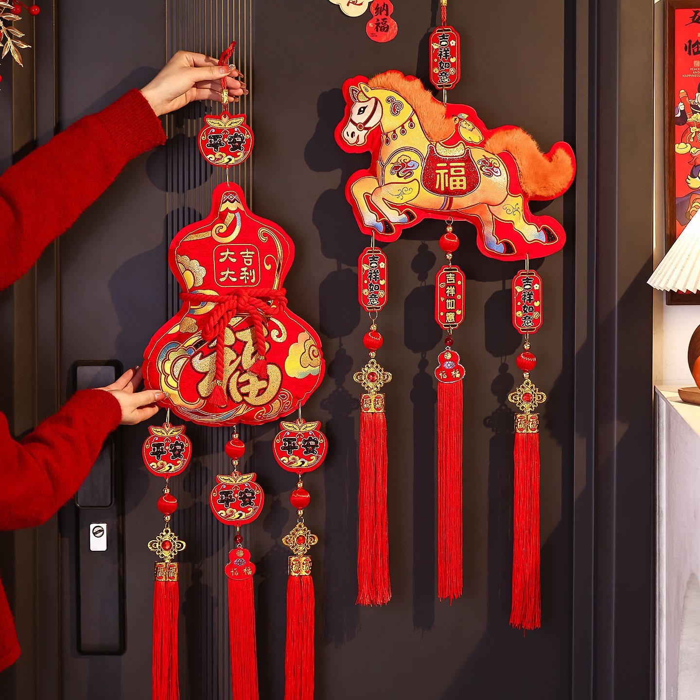 2026马年春节装饰挂件新年入户大门生肖福字挂饰过年家用客厅布置