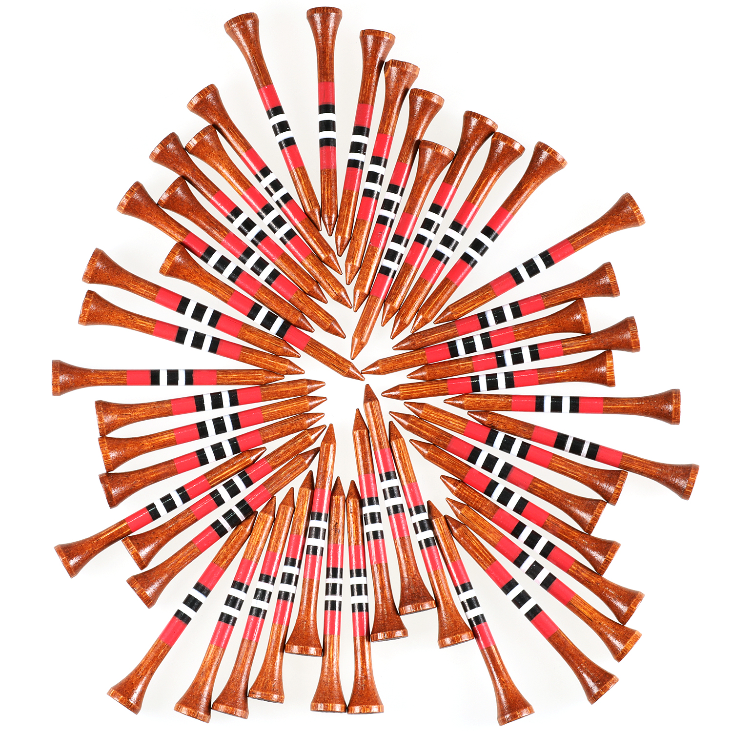 高尔夫球钉70彩色条纹竹钉球TEE 50支装 球托用品配件 袋装