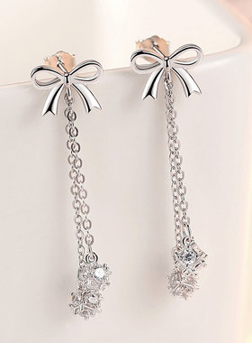 925纯银耳环女士夏季2018新款时尚气质简约百搭韩国长款吊坠耳坠