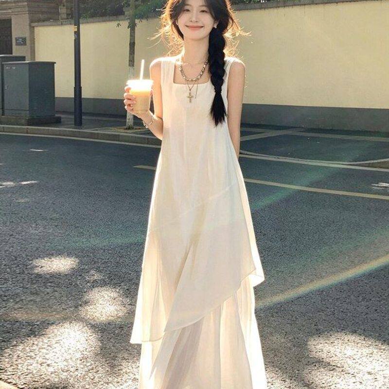 法式温柔风连衣裙女白色气质背心裙新款巨好看夏季夏日长裙子