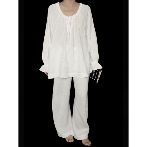 Jimjam Pajamas“皱皱双层纱”系列有机棉圆领抽绳法式睡衣两件套