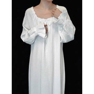 Jimjam Pajamas“皱皱双层纱”系列有机棉睡裙圆领抽绳法式睡衣