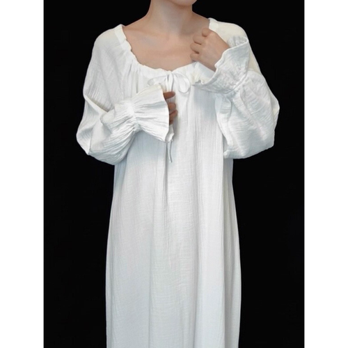 Jimjam Pajamas“皱皱双层纱”系列有机棉睡裙圆领抽绳法式睡衣