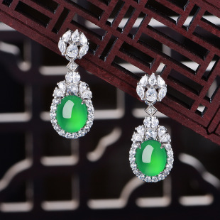 芸雅珠宝 S925纯银镶嵌镀金耳吊 马达加斯加纯天然高冰种玉髓耳饰