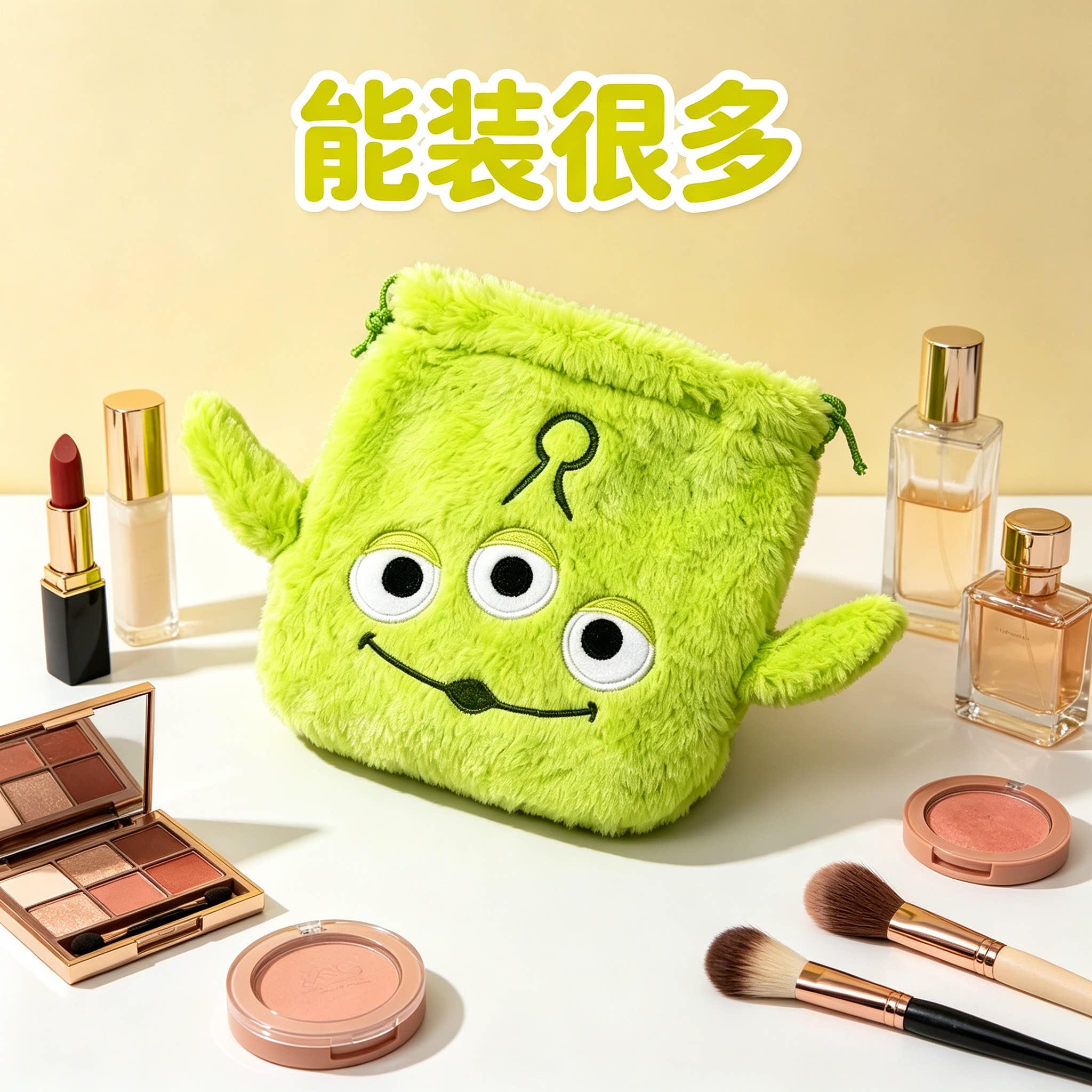 三眼仔卡通可爱抽绳束口袋束毛绒大疆相机毛绒收纳袋拍立得化妆包