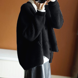 追求版型质感！灰色全羊绒开衫 V领加厚蝙蝠型纯羊绒毛衣外套宽松