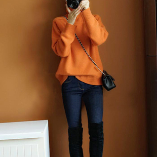 太美了!秀场视觉感~羊绒衫女高领毛衣!宽松加厚套头羊绒针织衫