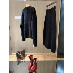 女纯羊绒毛衣半身裙子羊绒套装 气质爆棚通勤 三角麻花加厚羊绒衫