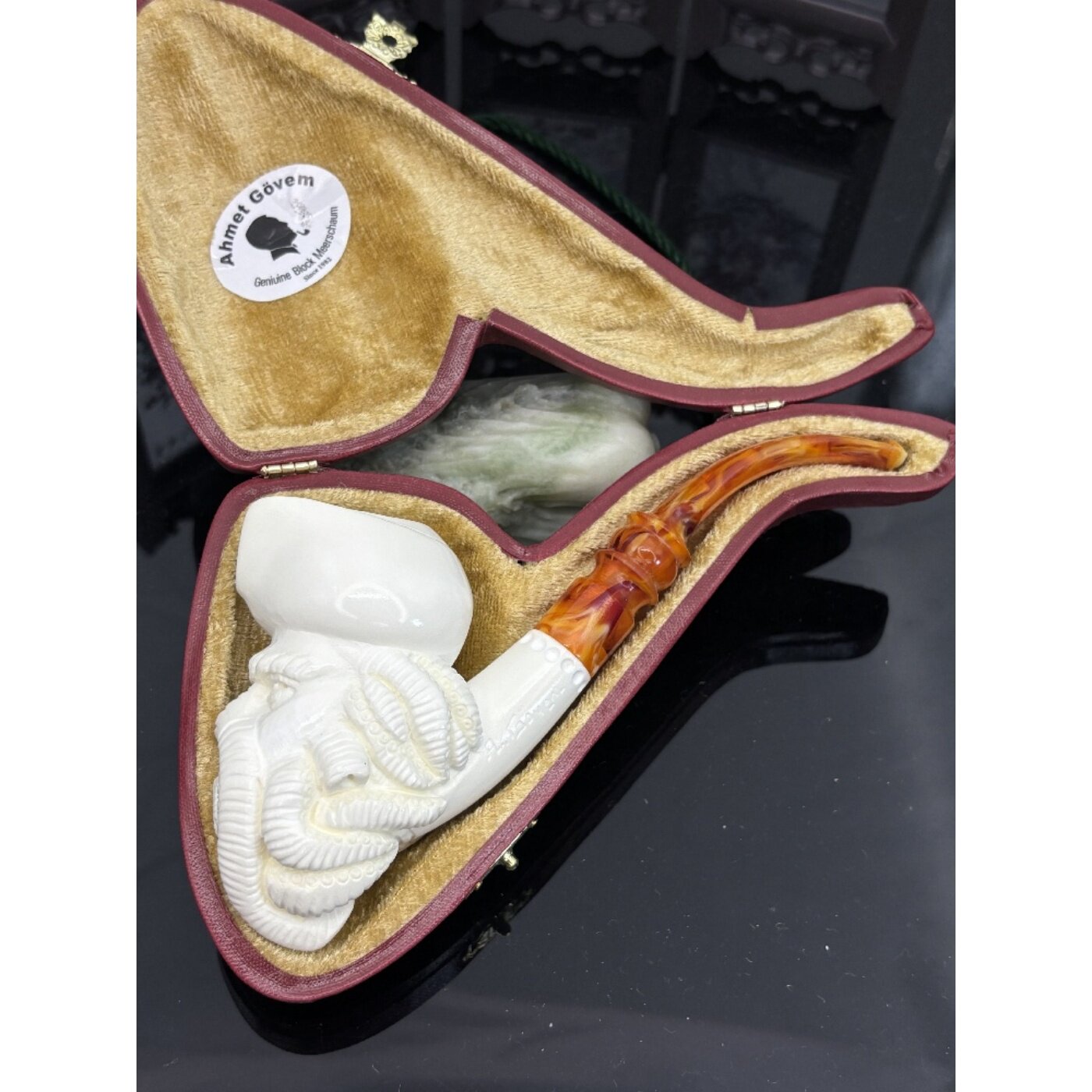 土耳其师傅手工海泡石原石制作精美章鱼船长像海泡石中号烟斗烟具