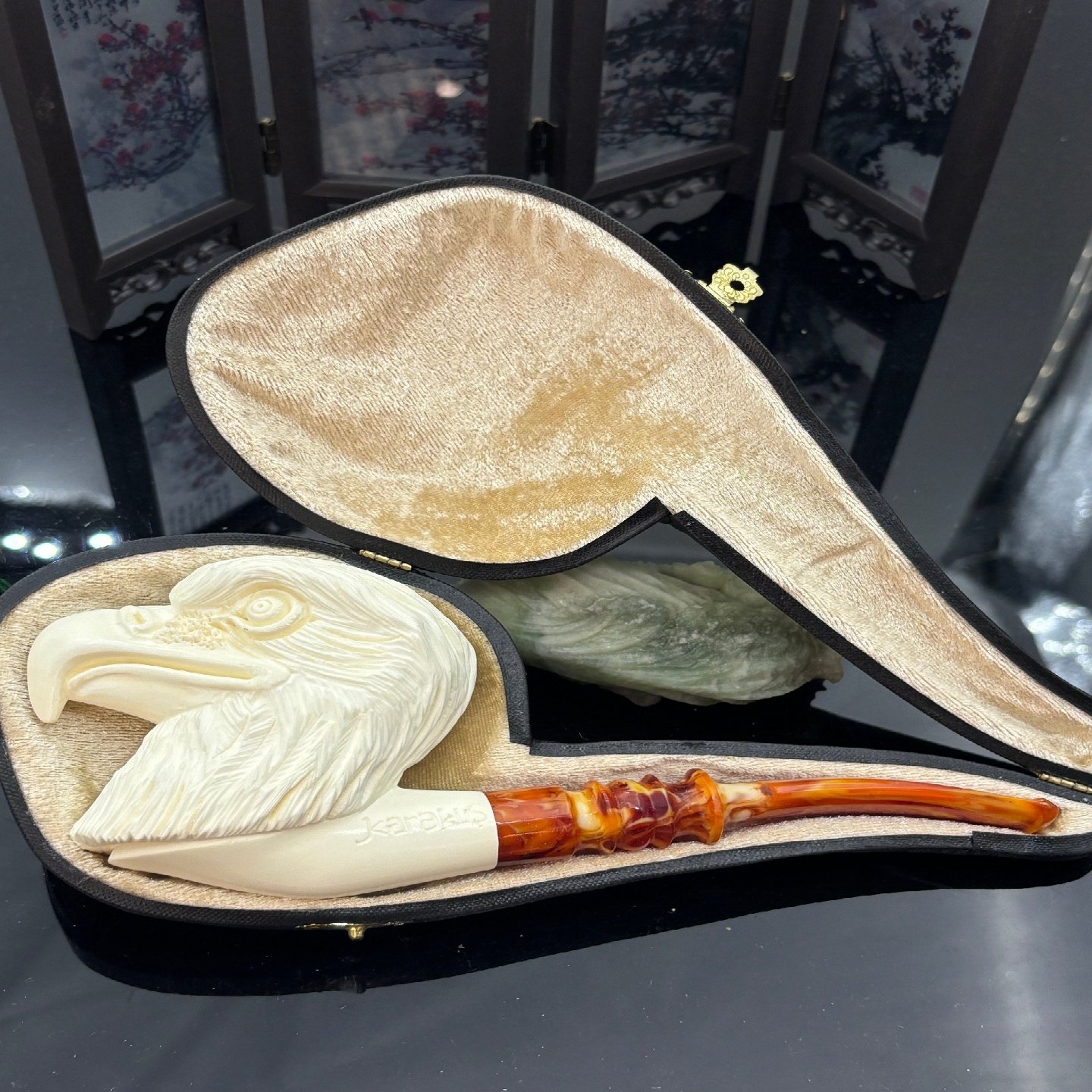 土耳其师傅手工深层海泡石原石精美雄鹰大号烟斗烟具