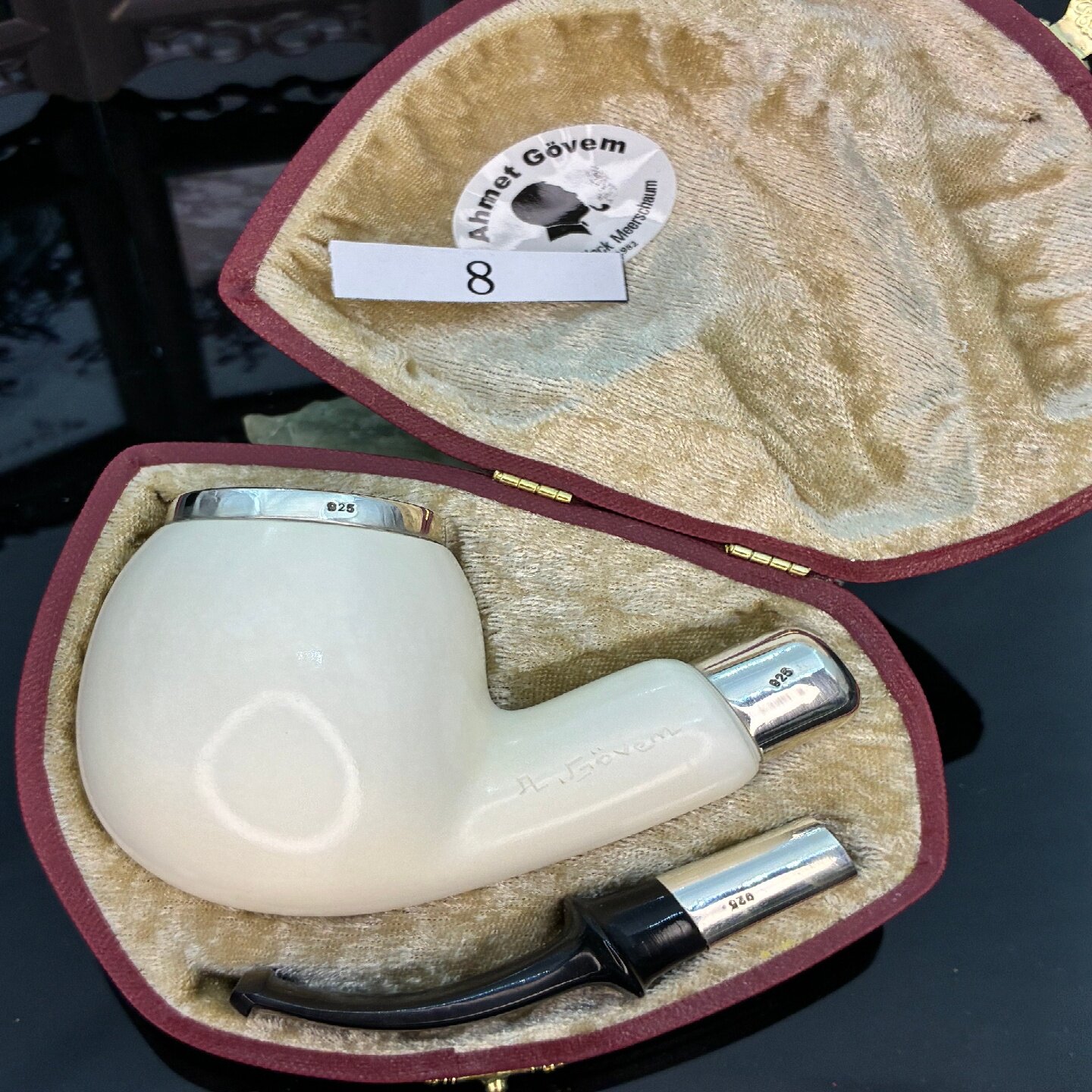 土耳其AG师傅手工深层海泡石原石精美三银圈光面大号弯斗烟斗烟具