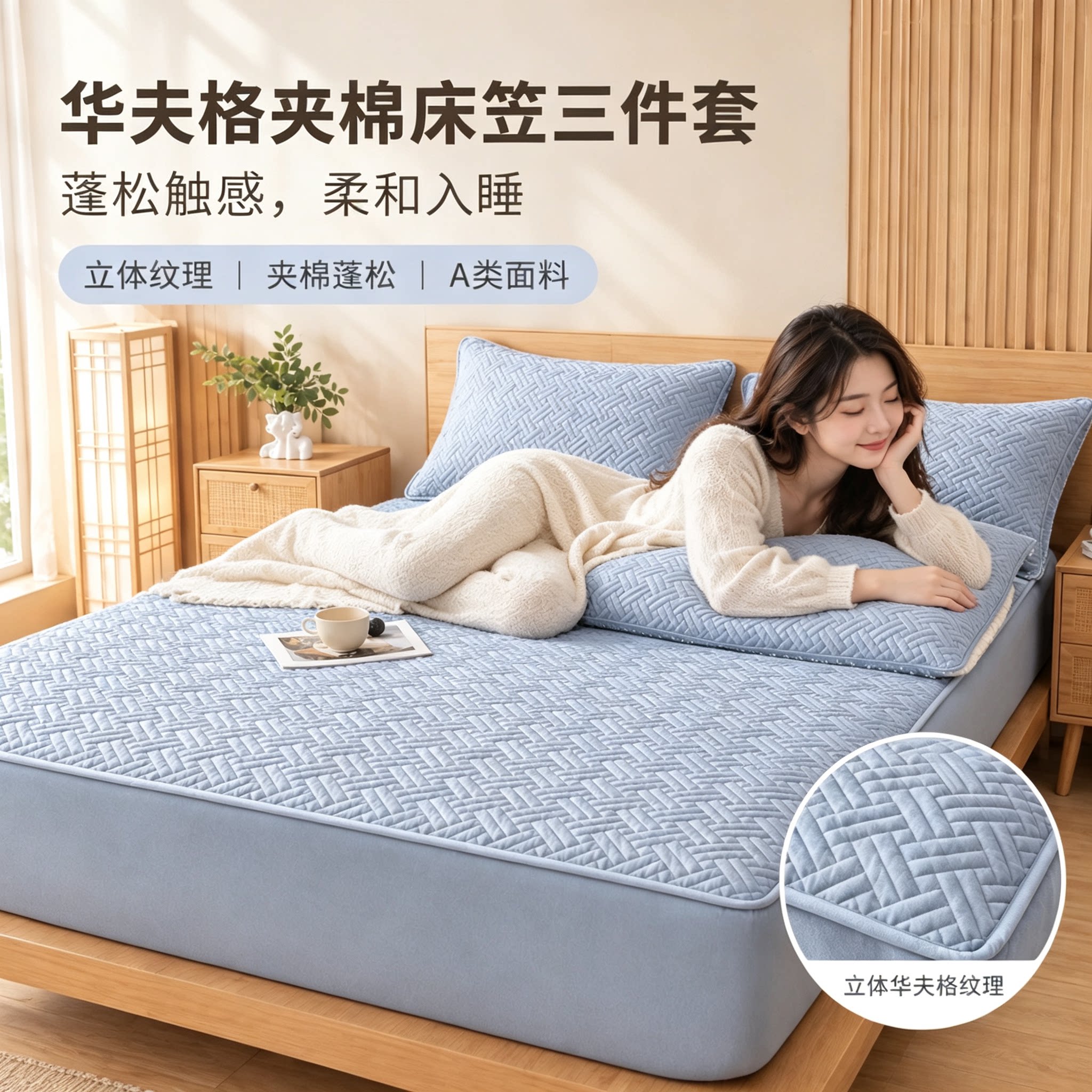 夹棉磨毛床笠家用秋冬款四季通用床套罩全包防滑A类母婴级