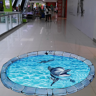 定制设计 可爱海豚 3D地画 立体地贴 喷绘图设计文件另出售 3D画