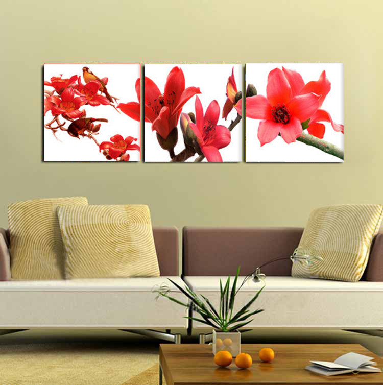 木棉花开/装饰画 沙发背景墙壁挂画 客厅/卧室三联画 高档无框画