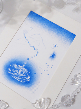 蓝色是海还是天系列 ｜ 爱心&水滴Riso艺术装饰画挂画原创插画