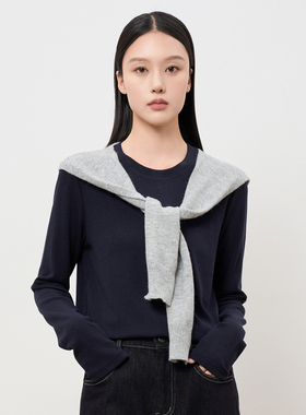 HIGH DAY/轩日圆领纯色长袖T恤2025秋冬新款简约通勤百搭时尚上衣