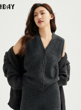 highday轩日2025春秋新款V领气质无袖针织毛衫女纯色洋气休闲马夹