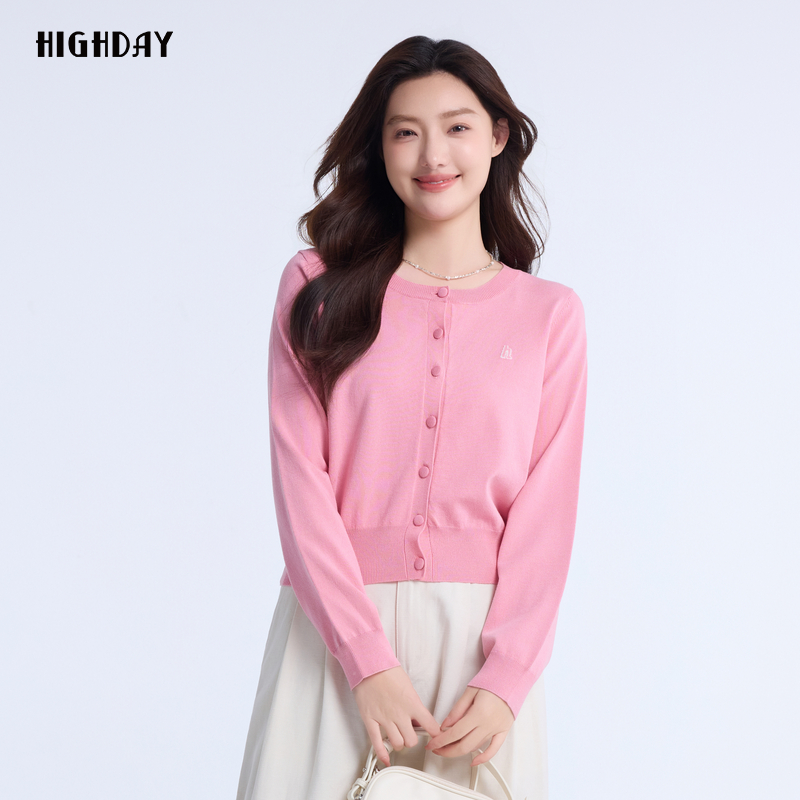 轩日粉色气质针织开衫