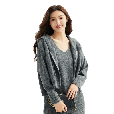 轩日连帽长袖卫衣针织开衫
