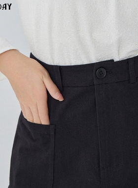 highday轩日2025春秋新款高腰半身裙女黑色a字短裙口袋小个子裙子