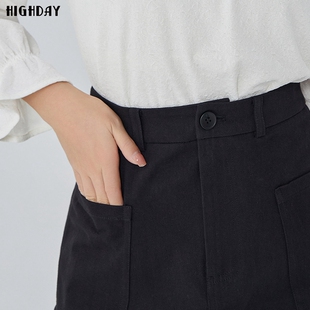 highday轩日2026春季 高腰半身裙女黑色a字短裙口袋小个子裙子 新款