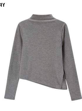 轩日2024半高领套头打底衫女商场同款冬季新款浅灰色开叉长袖T恤