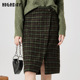 highday轩日2024冬季 新款 高腰格纹复古半身裙女小众开叉包臀裙ins