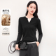 HIGHDAY轩日黑色假两件长袖 针织衫 2026春极简高级感撞色拼接上衣