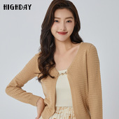 轩日商场同款 chic 纯色优雅V领针织开衫 短外套女2024春秋新款 长袖