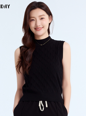 highday轩日黑色针织背心2025春夏新款气质修身女无袖套头上衣