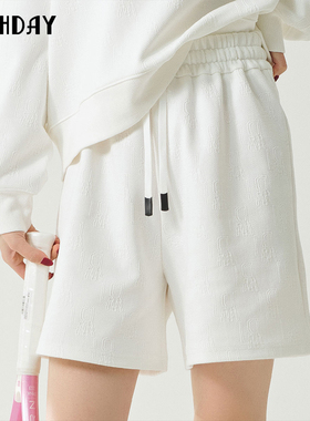 highday轩日2025春秋新款高腰白色直筒休闲短裤运动裤LT01BE31359