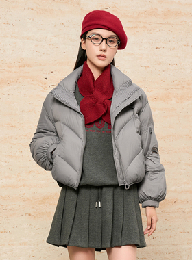 HIGHDAY轩日立领短款羽绒服2025冬季宽松显瘦白鹅绒保暖外套女