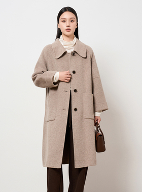 HIGHDAY轩日商场同款双面呢大衣2025冬季加厚韩版修身中长款外套