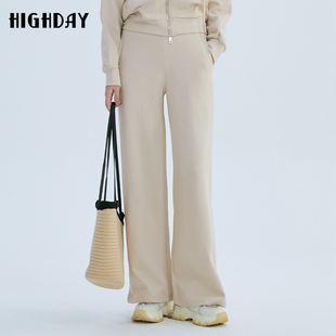 纯色长裤 highday轩日2025春秋新款 韩版 女运动直筒裤 子 高腰休闲裤