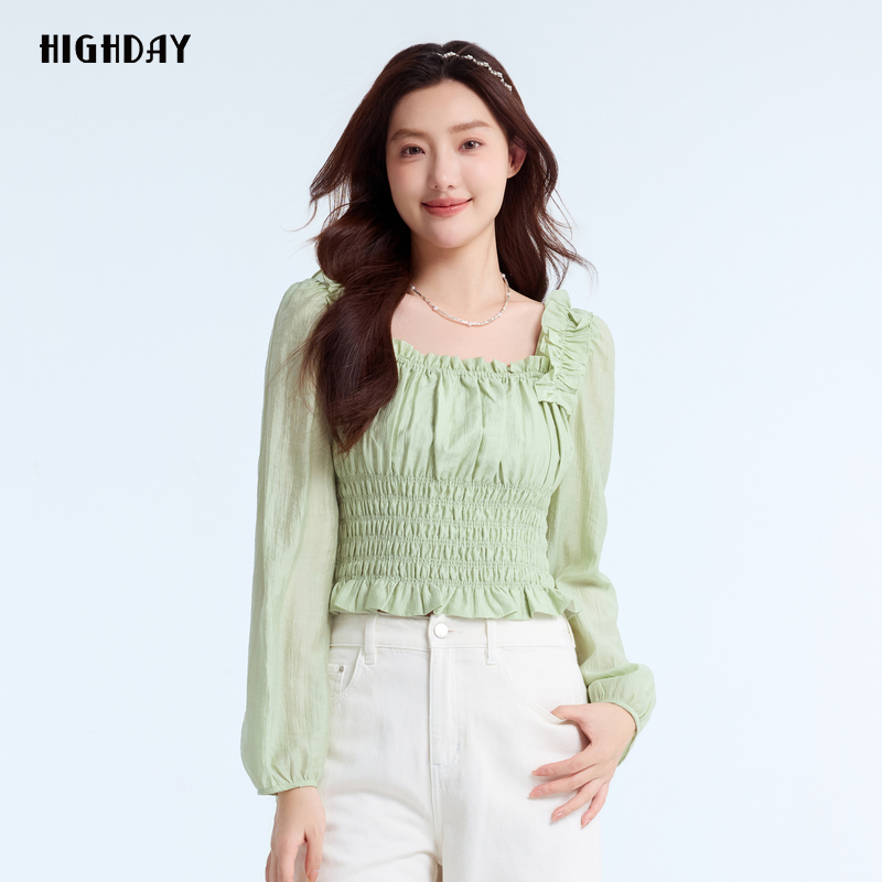 轩日长袖衬衫设计感小众方领小衫