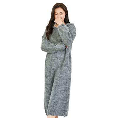 轩日连帽中长针织长袖连衣裙