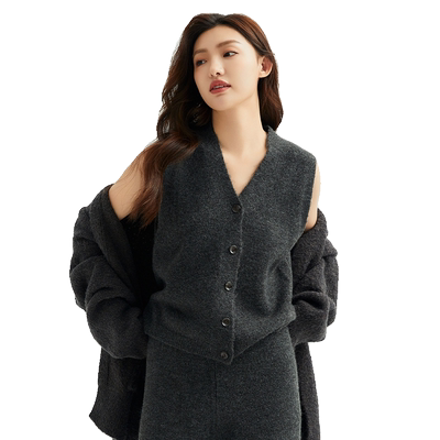 轩日无袖纯色马夹针织毛衫