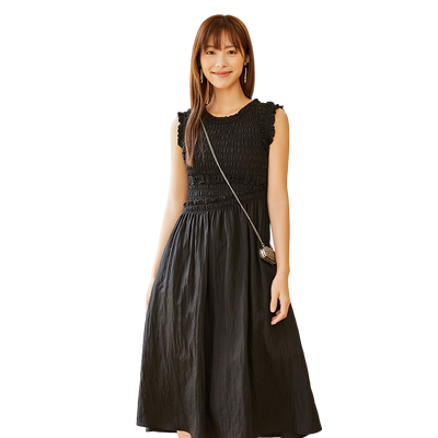 轩日黑色无袖连衣裙背心裙