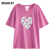 highday轩日2023夏新款 圆领印花爱心宽松洋气短袖 T恤TX05AE32611
