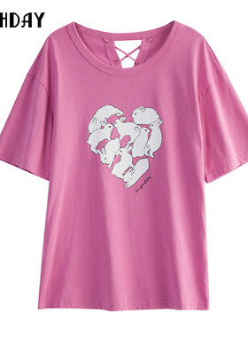 highday轩日2023夏新款圆领印花爱心宽松洋气短袖T恤TX05AE32611