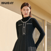 小黑裙女冬季 新款 圆领修身 轩日2024商场同款 小香风无袖 中长连衣裙