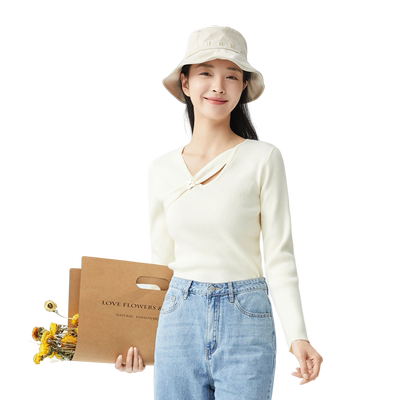 轩日针织打底衫V领针织毛衫