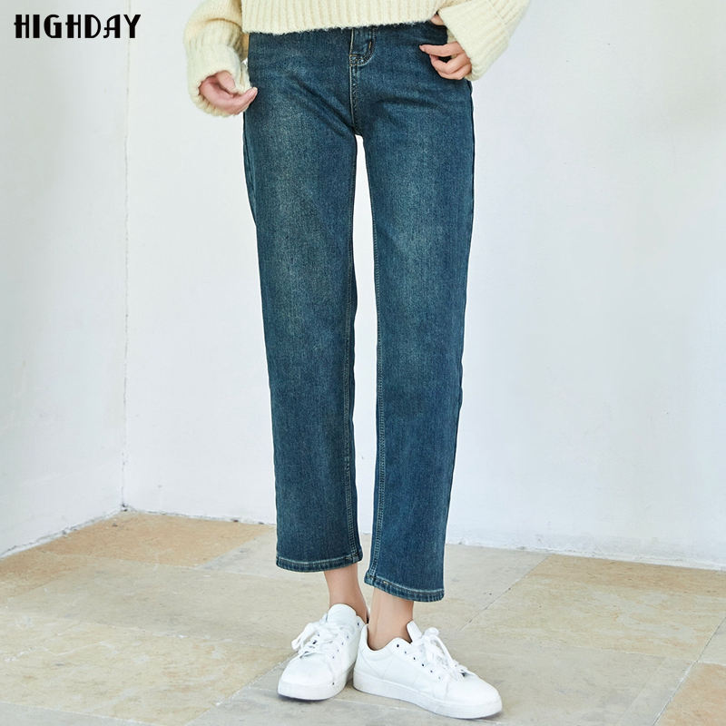 轩日磨白高腰牛仔长裤