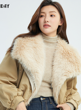 轩日2024冬季新款可拆卸休闲中长款外套女抽绳连帽长袖派克服chic