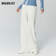 女装 高腰白色休闲裤 女松紧腰开叉垂感直筒裤 轩日2025商场同款 长裤