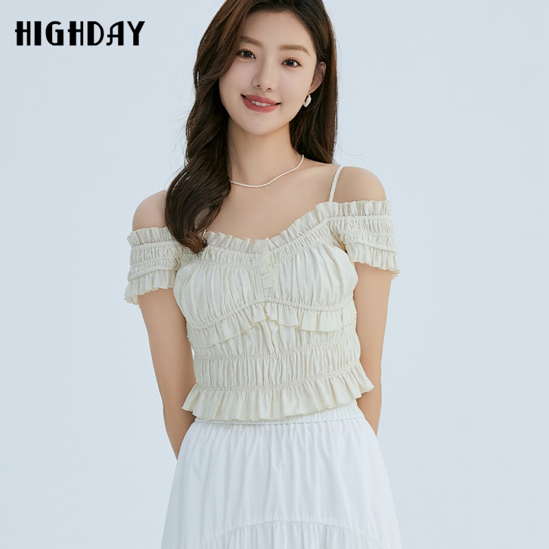 轩日一字肩吊带衬衣短上衣