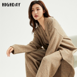 highday轩日2025春秋新款 外套ins 针织开衫 女简约慵懒风气质中长款